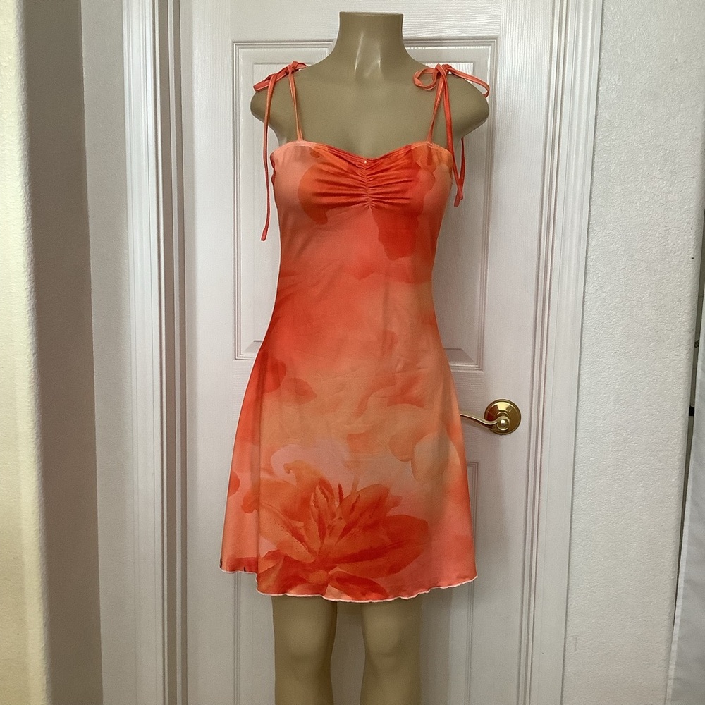 Silky Orange Tie-Strap Floral Slip Dress